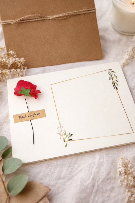 Handmade “Best Wishes” Greeting Card with Paper Flower