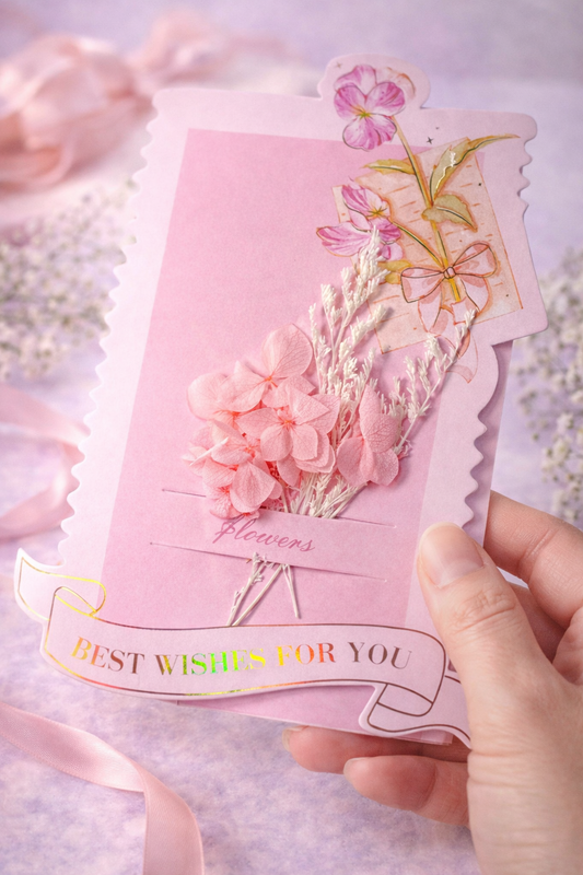 Pink Romantic 3D Greeting Card – Best Wishes
