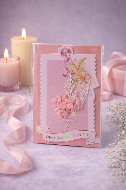 Pink Romantic 3D Greeting Card – Best Wishes