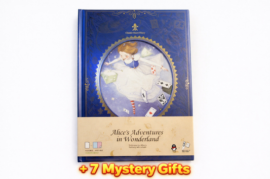 Alice in Wonderland Notebook + 7 Mystery Gifts. Royal Blue