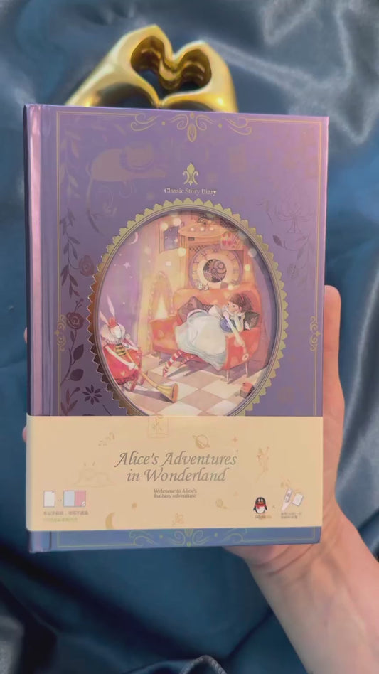 Alice in Wonderland Notebook + 7 Mystery Gifts. Royal purple